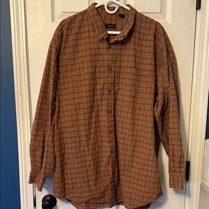 Izod Men's Casual Orange and Blue Plaid Shirt